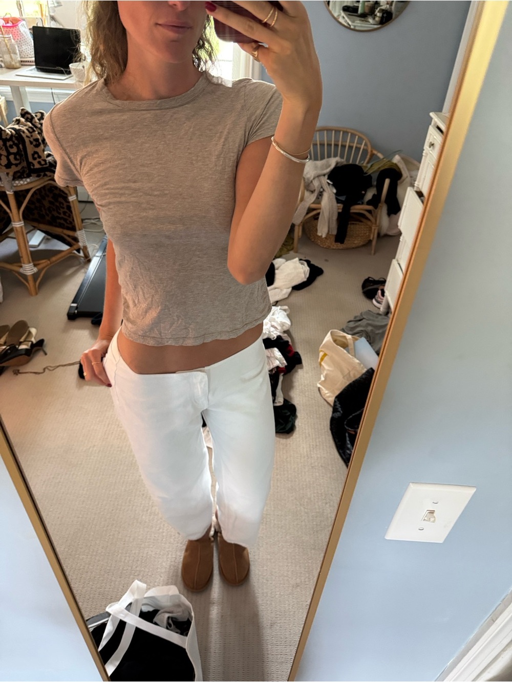 Reformation Women's Oatmeal Heather Short Sleeve Tee